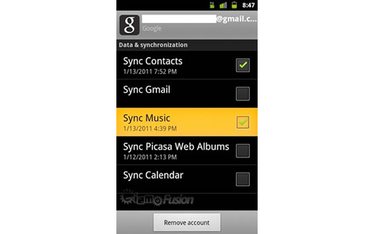 Opcion de Sincronizar Google Music con Android